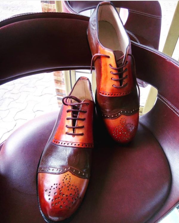 Two-Toned Leather Brogue Dress Shoes